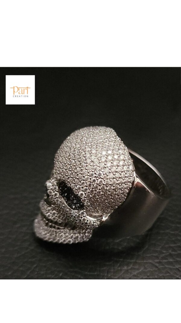 Iced Out Skull Ring Made in 925 Sterling Silver Studded with VVS Colorless Moissanite Stone Unique Ring Hip hop Ring Ghost Style