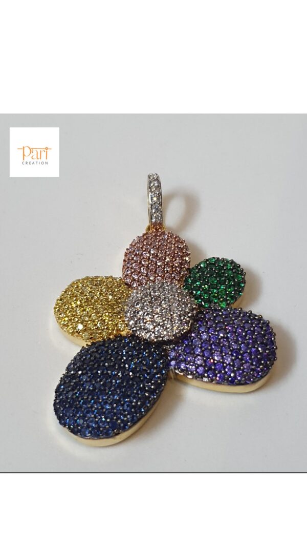 Iced Out Multicolor Pendant Made in 10k Gold Embellished with High Quality Cubic Zirconia Stone, Multi Color Pendant Flower Gift pendant