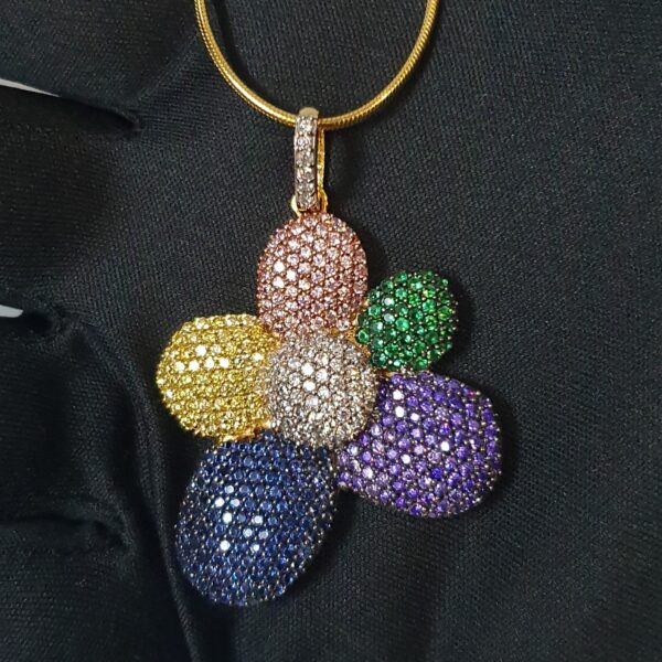 Iced Out Multicolor Pendant Made in 10k Gold Embellished with High Quality Cubic Zirconia Stone, Multi Color Pendant Flower Gift pendant