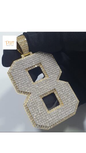 Golden Numbers 2"Long & 2"Wide Made With 14 KT Gold/10 KT Gold Embellished With Moissanite Diamonds Available In Single / Double Digit Both.