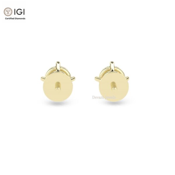 Solitaire 4CTW Women's Push Back Certified Earring in 18kt Gold Studded With VVS Lab Grown Diamond, Custom Earring, Trendy Jewelry, Gift