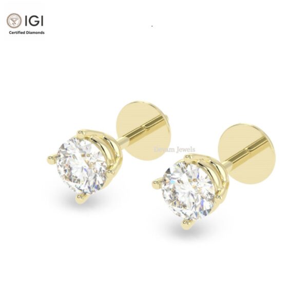Solitaire 4CTW Women's Push Back Certified Earring in 18kt Gold Studded With VVS Lab Grown Diamond, Custom Earring, Trendy Jewelry, Gift