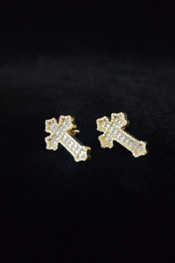 Elegant Cross Earrings Made In 10KT Gold / 14KT Gold Embellished With Shinny Moissanite Diamonds As A Gift To Women's On Special Occasions