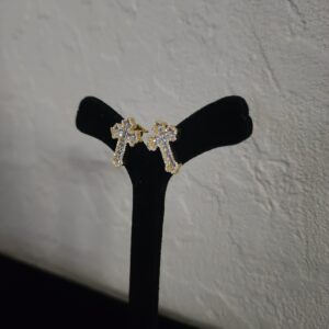 Elegant Cross Earrings Made In 10KT Gold / 14KT Gold Embellished With Shinny Moissanite Diamonds As A Gift To Women's On Special Occasions