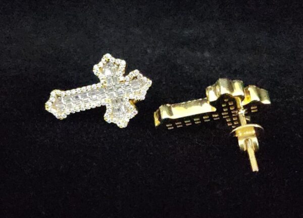 Elegant Cross Earrings Made In 10KT Gold / 14KT Gold Embellished With Shinny Moissanite Diamonds As A Gift To Women's On Special Occasions