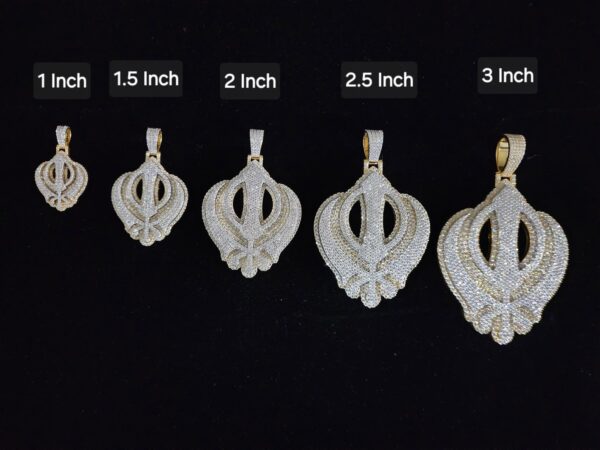 Iced out 3D Two Tone Khanda Pendant in 925 Sterling Silver Embellished With VVS Moissanite Diamonds, Sikh Religious Pendant Style, Gift