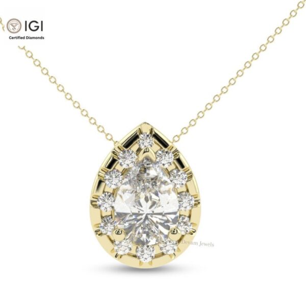 Pear Shape Solitaire Pendant For Women's in 18KT Gold Studded With VVS Lab Grown Certified Diamond With Chain, Delicate Pendant, Custom Gift