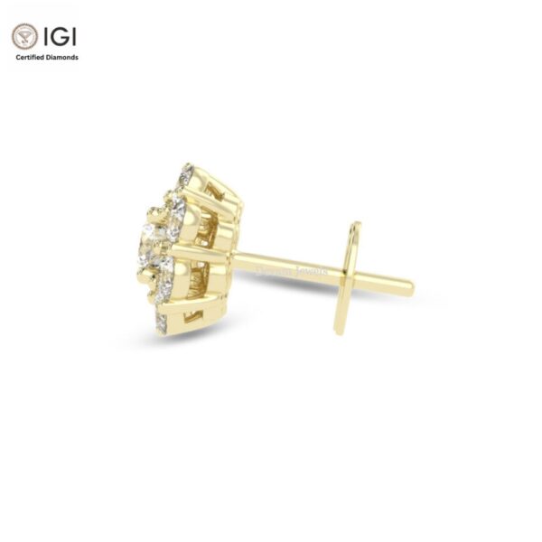 Flower Shape Looking Like Solitaire Women's Push Back Certified Earring in 18kt Gold Studded With VVS Lab Grown Diamond, Custom Trendy Gift