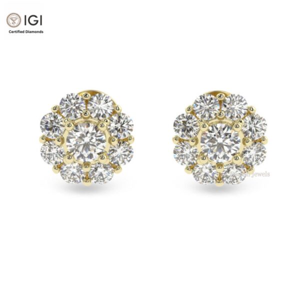 Flower Shape Looking Like Solitaire Women's Push Back Certified Earring in 18kt Gold Studded With VVS Lab Grown Diamond, Custom Trendy Gift