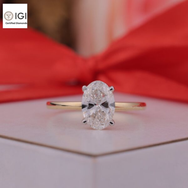 Oval Cut Solitaire Women's Ring in 18kt Gold Studded With VVS Lab Grown Diamond, Custom Engagement Wedding Ring, Certified Ring, Custom Gift