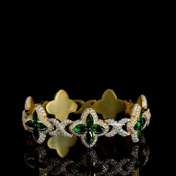Flower Style Infinity Link Bracelet Made In 14 / 10 KT Gold Embellished With Shinny Moissanite Diamond For Anniversary Gift To A Special One