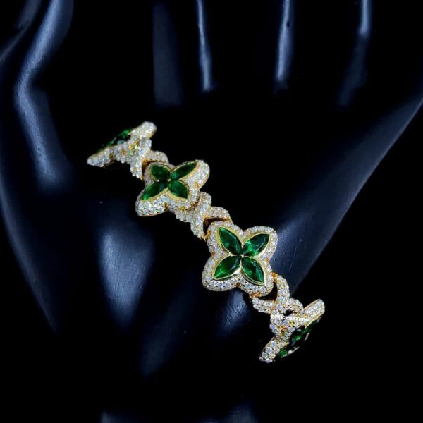Flower Style Infinity Link Bracelet Made In 14 / 10 KT Gold Embellished With Shinny Moissanite Diamond For Anniversary Gift To A Special One