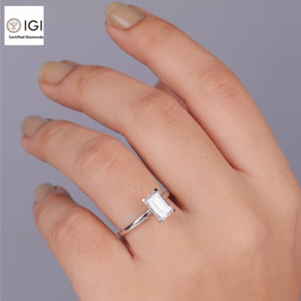 Emerald Cut Solitaire Women's Ring in 18kt Gold Studded With VVS Lab Grown Diamond, Custom Engagement Wedding Ring, Certified Ring, Gift