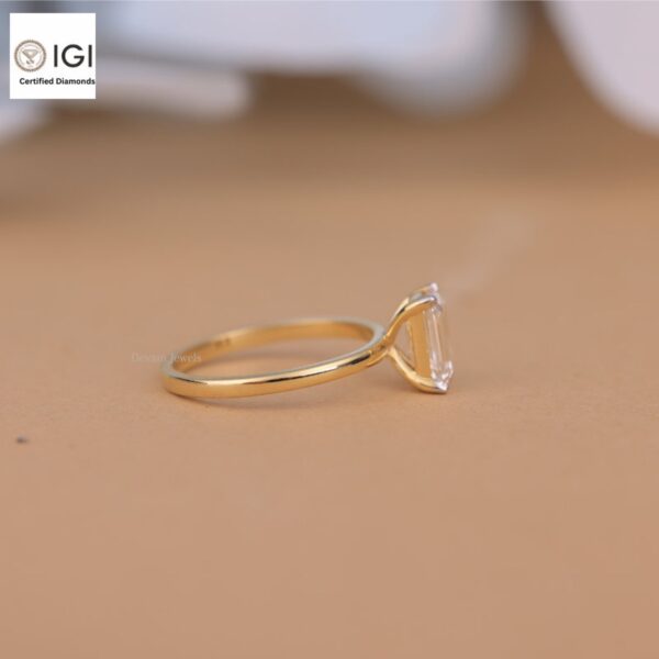 Emerald Cut Solitaire Women's Ring in 18kt Gold Studded With VVS Lab Grown Diamond, Custom Engagement Wedding Ring, Certified Ring, Gift