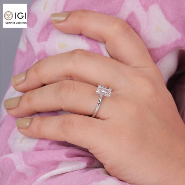 Emerald Cut Solitaire Women's Ring in 18kt Gold Studded With VVS Lab Grown Diamond, Custom Engagement Wedding Ring, Certified Ring, Gift