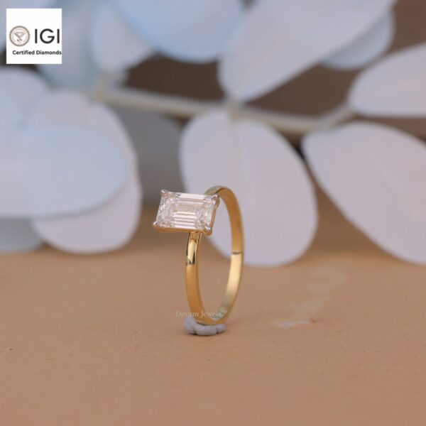Emerald Cut Solitaire Women's Ring in 18kt Gold Studded With VVS Lab Grown Diamond, Custom Engagement Wedding Ring, Certified Ring, Gift