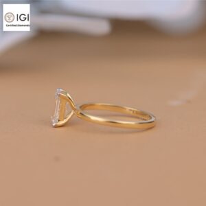 Emerald Cut Solitaire Women's Ring in 18kt Gold Studded With VVS Lab Grown Diamond, Custom Engagement Wedding Ring, Certified Ring, Gift