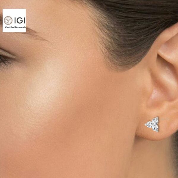 Three Stone Women's Screw Back Certified Earring in 18kt Gold Studded With VVS Lab Grown Diamond, Custom Earring, Trendy Jewelry, Gift, Sale