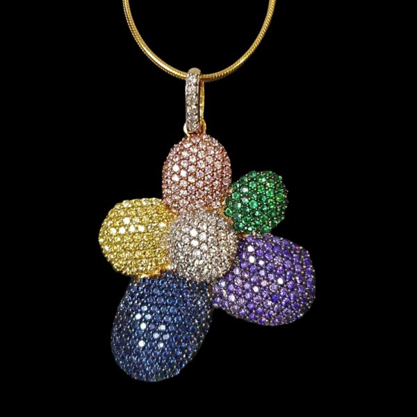 Iced Out Multicolor Pendant Made in 10k Gold Embellished with High Quality Cubic Zirconia Stone, Multi Color Pendant Flower Gift pendant