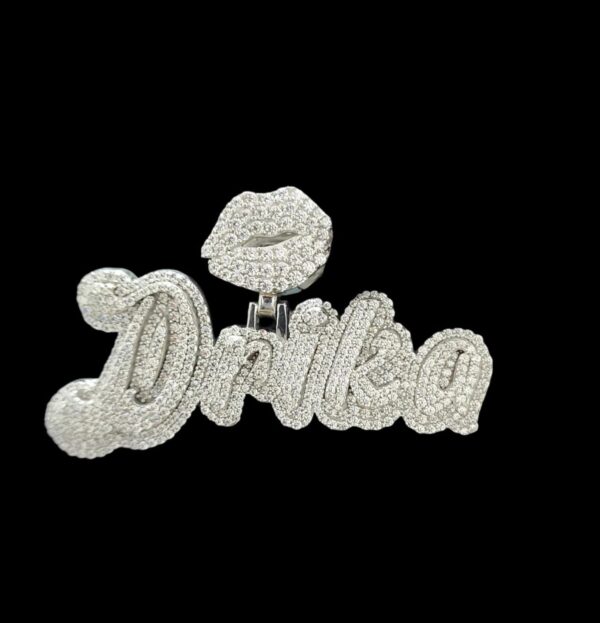 Iced out Customized Name Pendant Made In 18kt Gold Plated Embellished With Shiny VVS Moissanite Diamonds For Birthday And Anniversary Gift