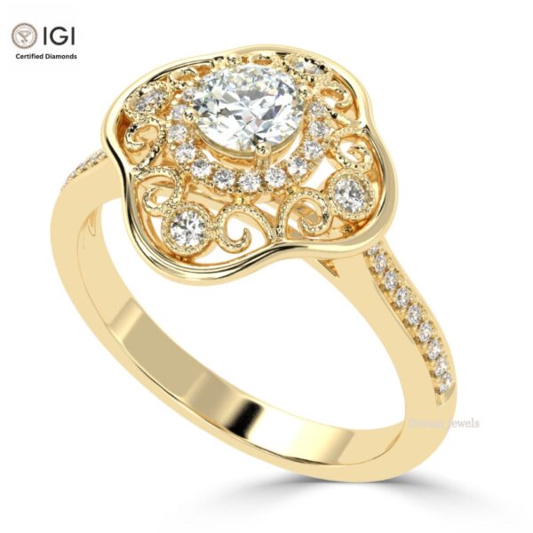Antique Engagement Wedding Solitaire Women's Ring Made in 18kt Gold Studded With VVS Lab Grown Diamonds, Gift, Luxury Jewelry, Custom Ring