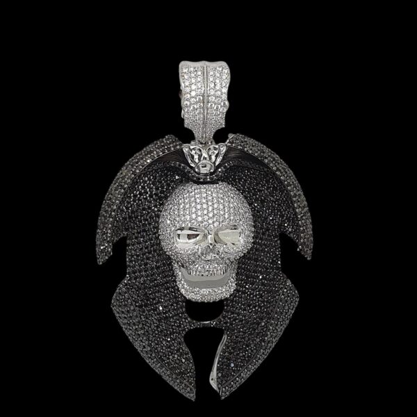 Iced Out Skull Pendant Made In 925 Sterling Silver Embellished With Shinny Moissanite Diamonds For Birthday , Halloween or Themed Parties