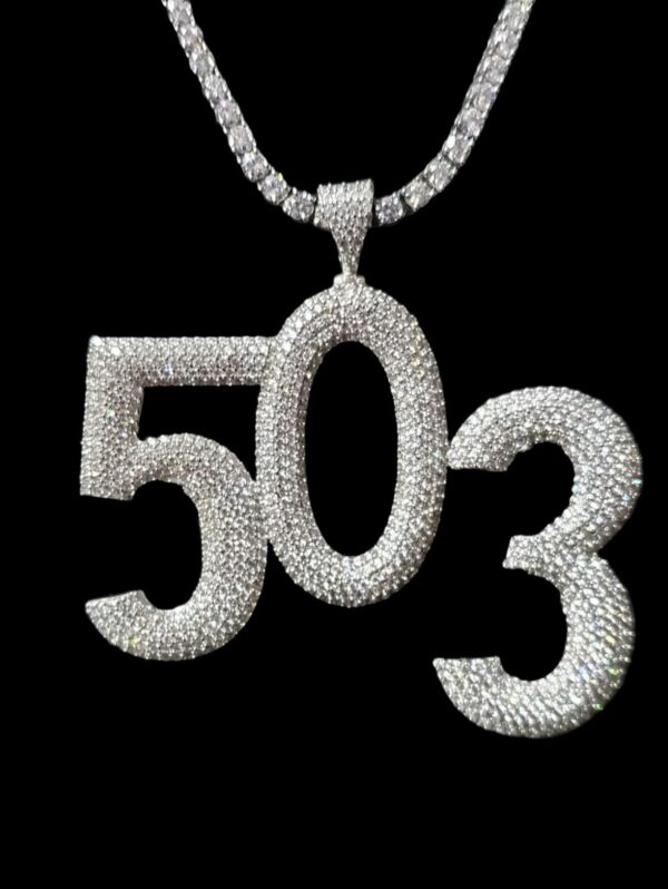 Iced Out 1.75" Long 3" Wide 3 Digit Number made in 925 Sterling Silver Studded With Shinny Moissanite Diamonds In Any number can be Made