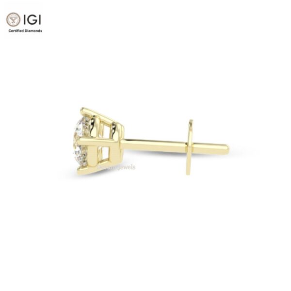 Solitaire 4CTW Women's Push Back Certified Earring in 18kt Gold Studded With VVS Lab Grown Diamond, Custom Earring, Trendy Jewelry, Gift