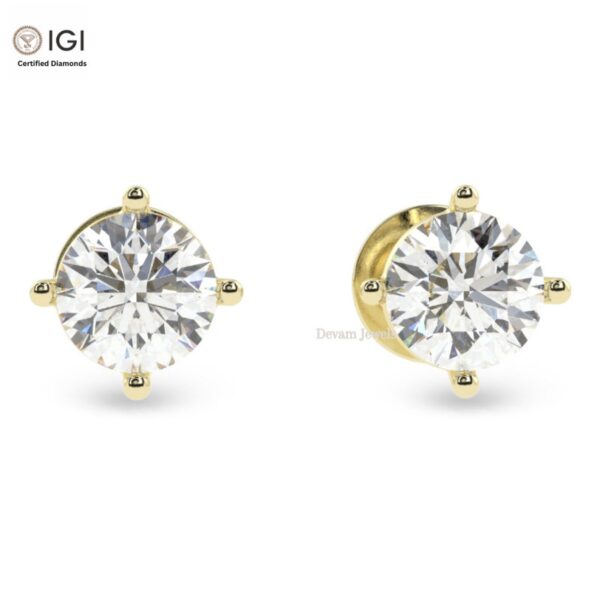 Solitaire 4CTW Women's Push Back Certified Earring in 18kt Gold Studded With VVS Lab Grown Diamond, Custom Earring, Trendy Jewelry, Gift