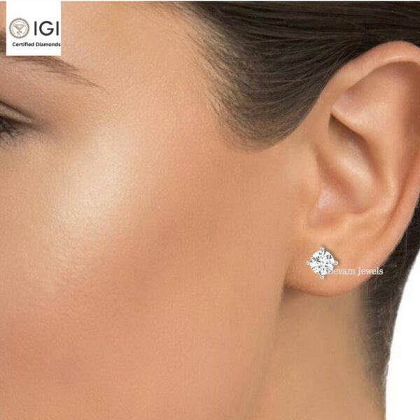 Solitaire 4CTW Women's Push Back Certified Earring in 18kt Gold Studded With VVS Lab Grown Diamond, Custom Earring, Trendy Jewelry, Gift