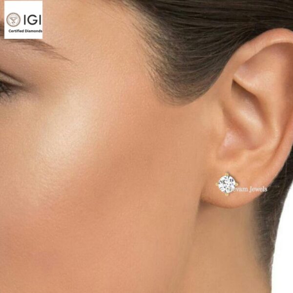 Solitaire 4CTW Women's Push Back Certified Earring in 18kt Gold Studded With VVS Lab Grown Diamond, Custom Earring, Trendy Jewelry, Gift