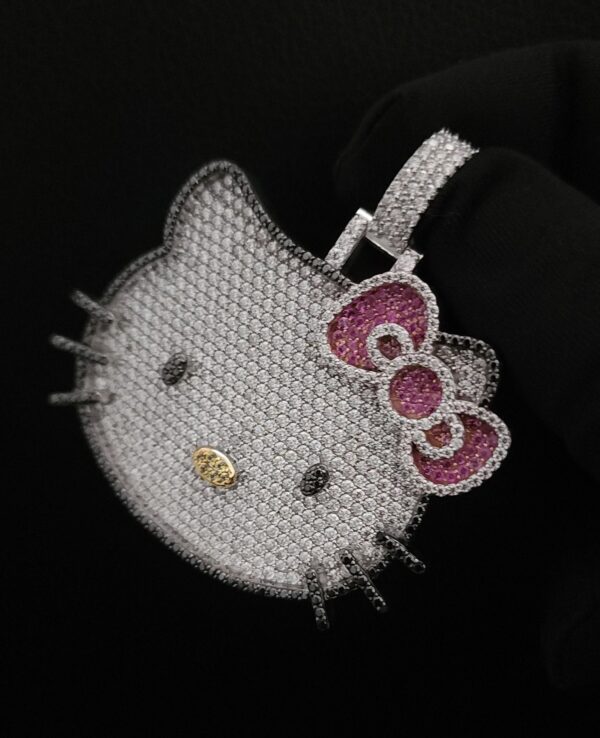 Adorable Iced Out Kitty Pendants Made In 925 Sterling Silver Embellished With Shinny Moissanite Diamonds For The Gift To Cat Lovers
