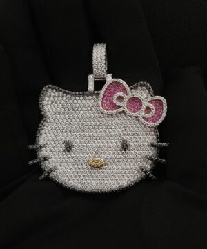 Adorable Iced Out Kitty Pendants Made In 925 Sterling Silver Embellished With Shinny Moissanite Diamonds For The Gift To Cat Lovers