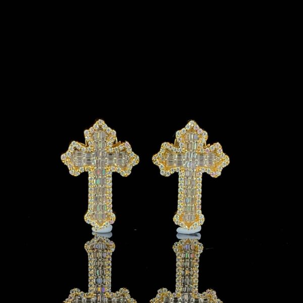 Elegant Cross Earrings Made In 10KT Gold / 14KT Gold Embellished With Shinny Moissanite Diamonds As A Gift To Women's On Special Occasions