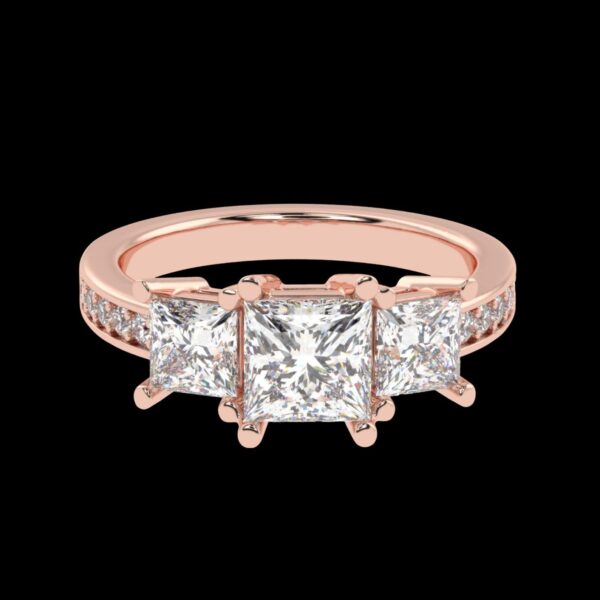 3 Stone Princess Cut Diamond Ring Made In 18 / 14 /10 KT Gold Studded With Certified Lab Diamonds For Anniversary And Birthday Gift