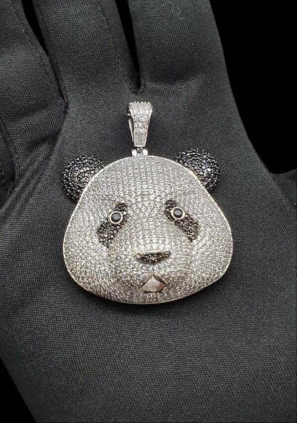 3D Panda Face Pendant Made in 925 Sterling Silver Embellished with Shinny Moissanite Diamond For Birthday,Special Gift Of Love And Affection