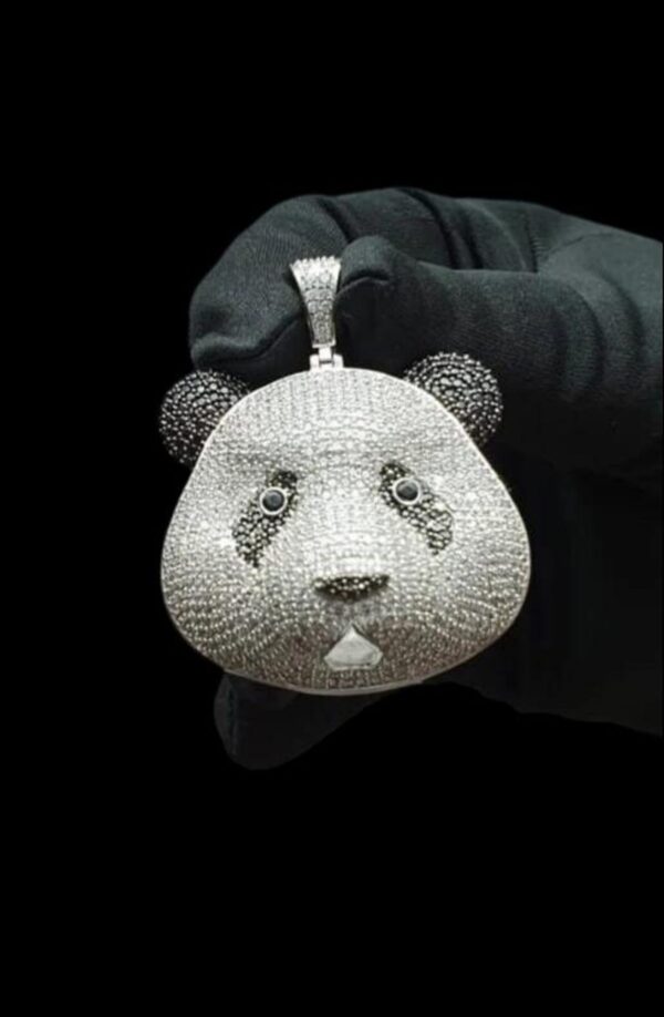 3D Panda Face Pendant Made in 925 Sterling Silver Embellished with Shinny Moissanite Diamond For Birthday,Special Gift Of Love And Affection