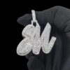 Customized Any two Letter Pendant 2" Long Made in 10k Gold/925 Silver Studded with Colorless VVS Moissanite Stone, Fully Studded Pendant