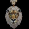 Iced Out 3D Lion Face Enamel Pendant Made in 10 KT Gold Embellished With Shinny Moissanite Diamonds For Birthday And Party Gift