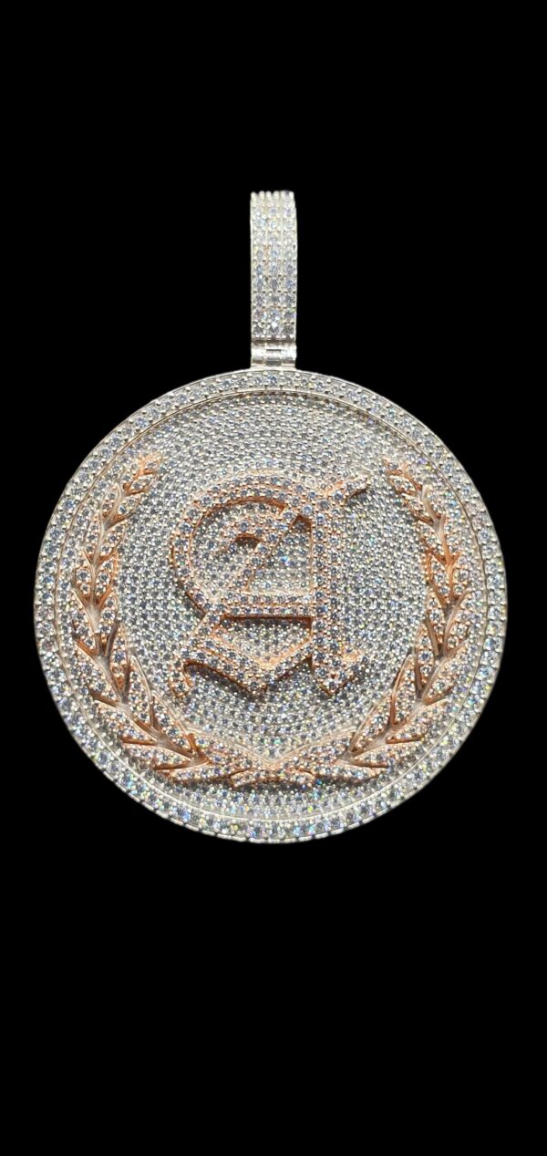 2"Circle With Any Letters In Center Pendant Made in 925Sterling Silver Studded with Shinny Moissanite Diamond For Birthday And Memorial Gift
