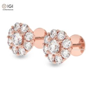Flower Shape Looking Like Solitaire Women's Push Back Certified Earring in 18kt Gold Studded With VVS Lab Grown Diamond, Custom Trendy Gift