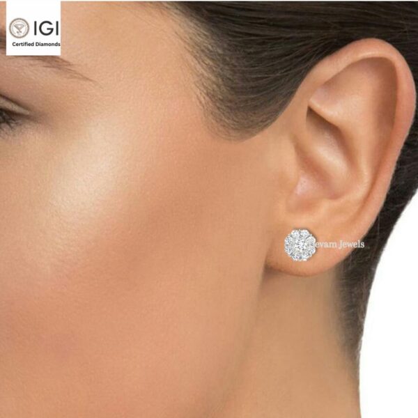 Flower Shape Looking Like Solitaire Women's Push Back Certified Earring in 18kt Gold Studded With VVS Lab Grown Diamond, Custom Trendy Gift