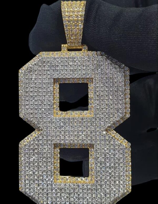 Iced Out Number Pendant Made In 925 Sterling Silver Embellished With Shinny Moissanite Diamonds For Birthday And Memorial Gift