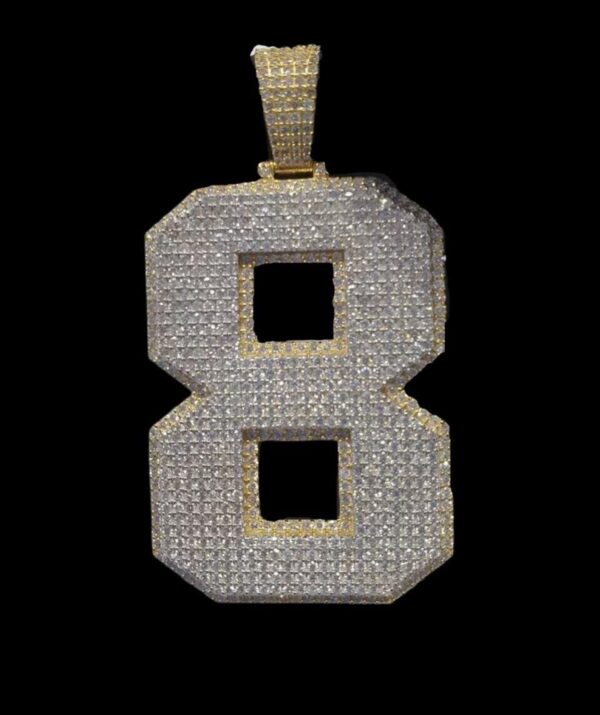Iced Out Number Pendant Made In 925 Sterling Silver Embellished With Shinny Moissanite Diamonds For Birthday And Memorial Gift