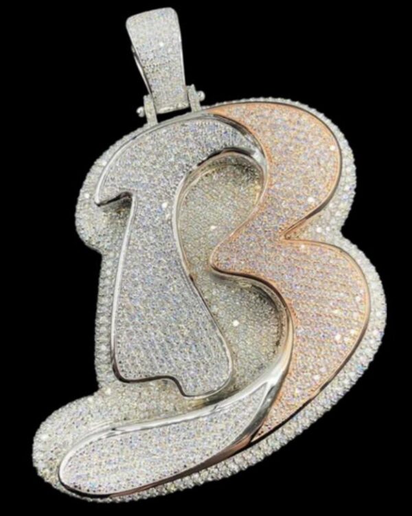 Iced Out Any Initial Letter 3'' Long Pendant Made in 925 Sterling Silver Embellished With Shinny Moissanite Diamonds For Birthday Gift
