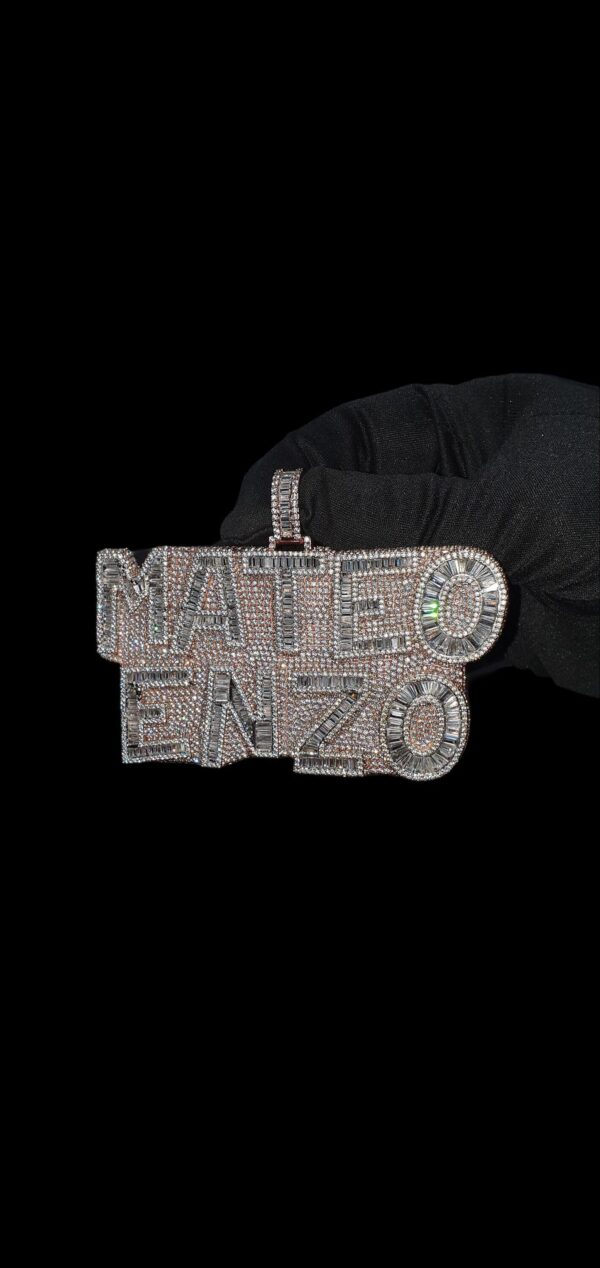 Iced Out Customized 2" Long 4" Wide Pendant with Any Name Made in 925 Sterling Silver Embellished With Shinny Moissanite Diamonds For Gift