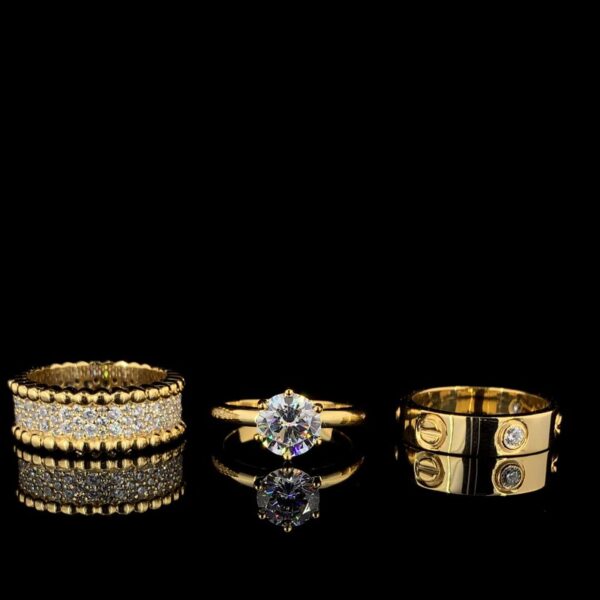 Iced Out Three Ring Set Made In 14/10 KT Gold Studded With Shinny Moissanite Diamonds For Birthday And Anniversary Gift To Special Person