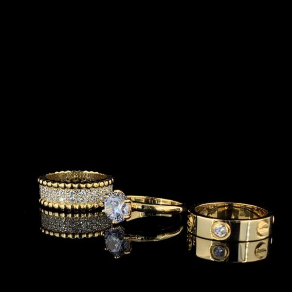 Iced Out Three Ring Set Made In 14/10 KT Gold Studded With Shinny Moissanite Diamonds For Birthday And Anniversary Gift To Special Person