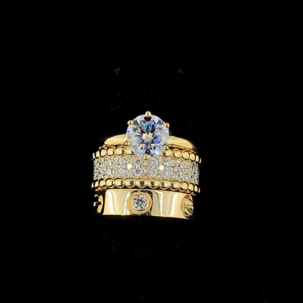 Iced Out Three Ring Set Made In 14/10 KT Gold Studded With Shinny Moissanite Diamonds For Birthday And Anniversary Gift To Special Person