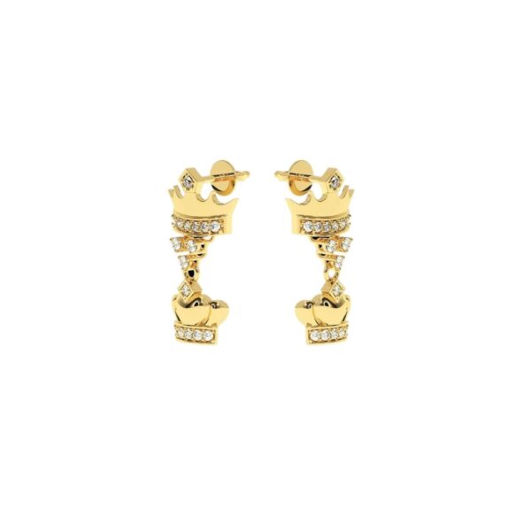 VVS Gems Crown Drop Earring Made In 18 / 14 / 10 KT Gold Embellished With Certified Lab Diamonds For The Birthday And Anniversary Gift